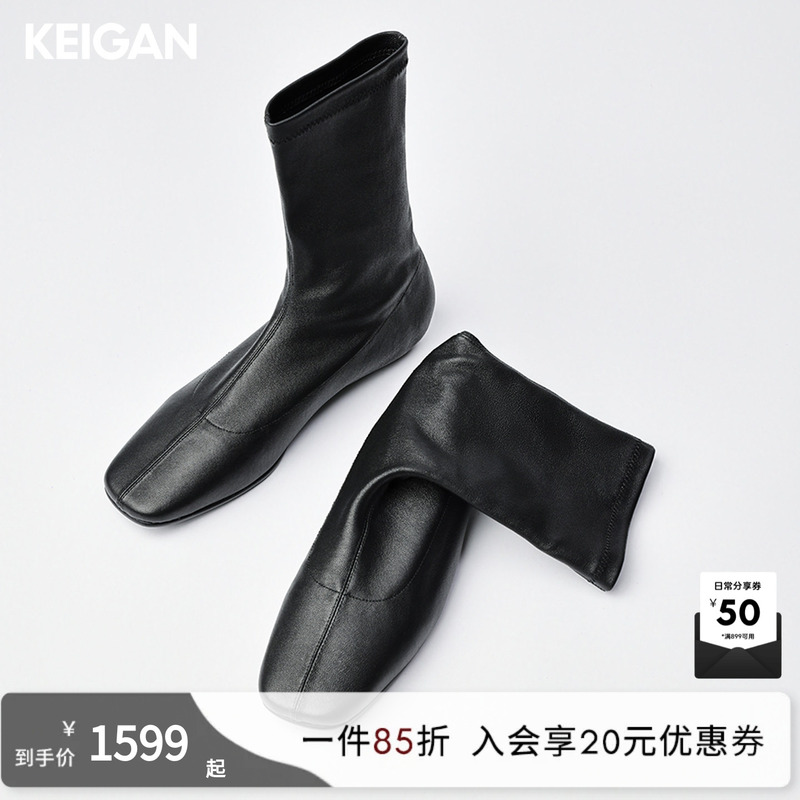 Open-Toe/Ethiopian Stretch Sheepskin Suede Argentine Genuine Leather Sole Slim-Leg Short Tube Calf Socks Boots