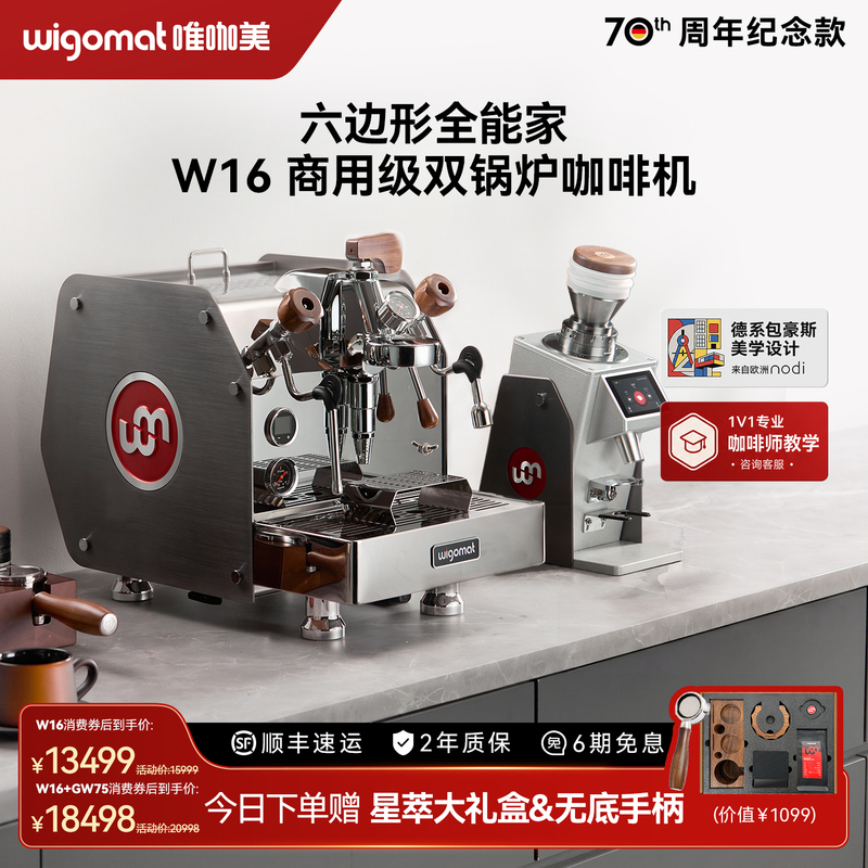 Wigomat W16 Semi-Automatic Coffee Machine for Home and Commercial Use, Dual Boiler, E61 Rotary Pump, Italian Style