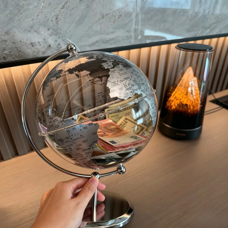 【Globe Air Ticket】Transparent Globe Storage Ornament Modern Light Luxury Decoration for Living Room, Study, Office