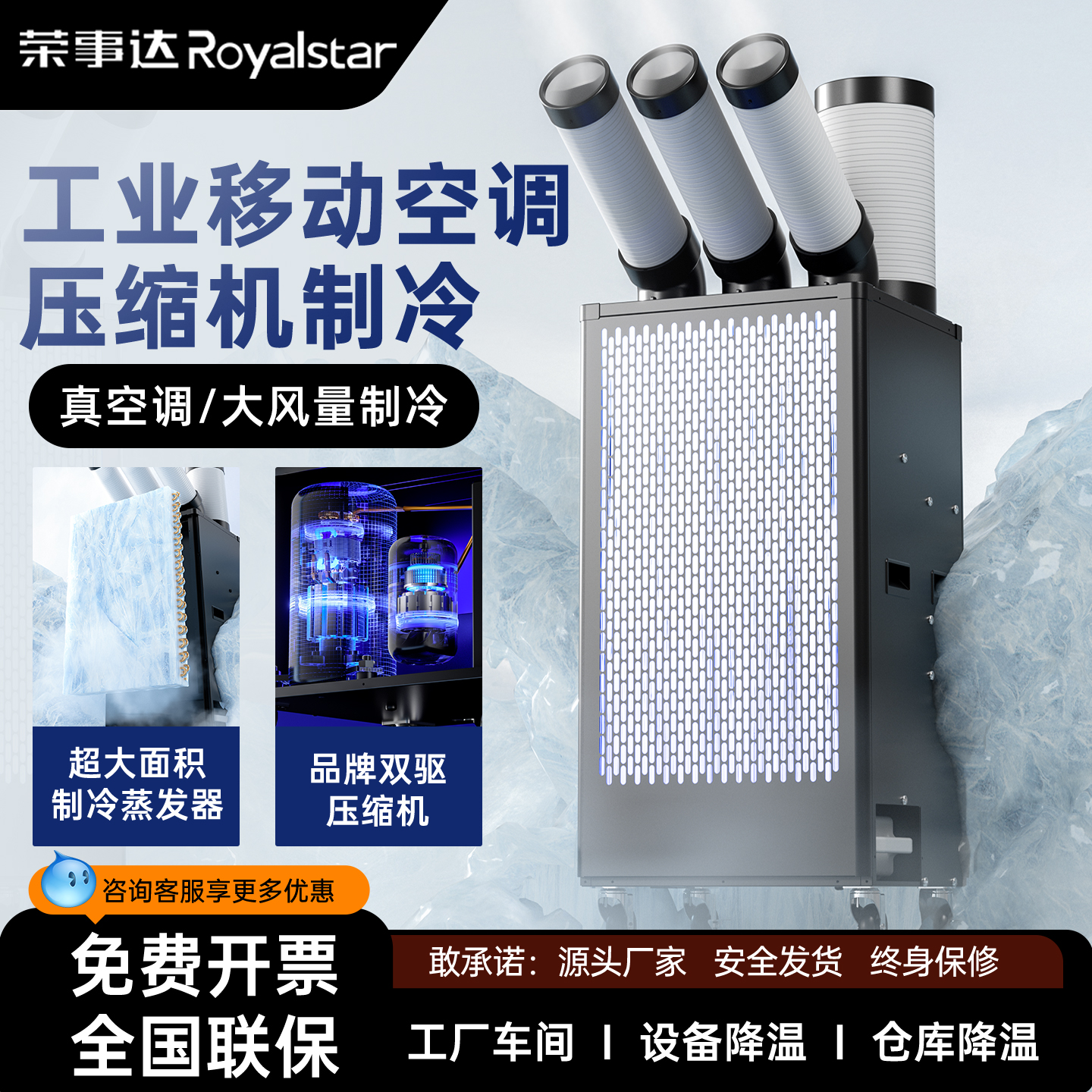 Royalstar 産業用エアクーラー モバイルエアコン オールインワン ワークショップ 冷凍 工場用エアコン キッチン 商業用冷却