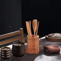 Black sandalwood solid wood tea ceremony six gentlemen set household kung fu tea set accessories tea clip tea spoon copper wood coaster set yellow