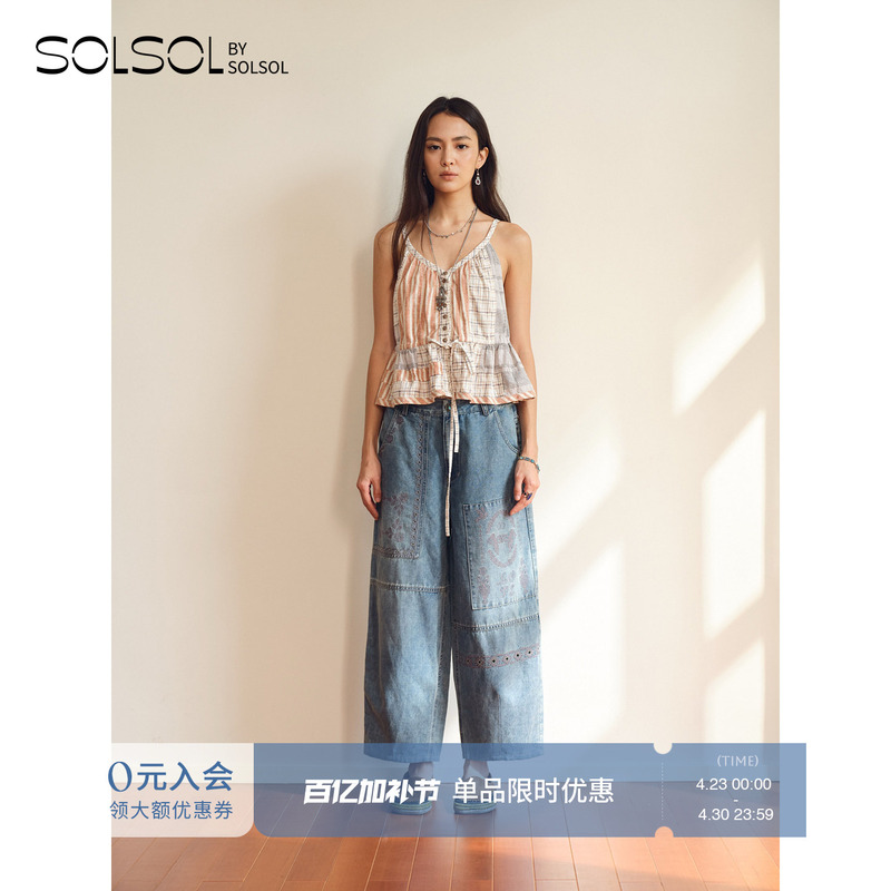 Raw Stone Designer 26 Spring/Summer New Embroidered Washed Light Blue Jeans Solsol Buyer Store