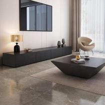 Modern simple floor-standing coffee table TV cabinet combination small apartment black floor cabinet multi-layer solid wood living room TV cabinet