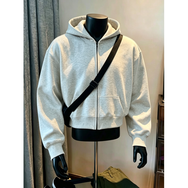 Spring and Autumn New Style Hooded Zip-Up Sweatshirt Jacket for Men and Women, Niche Boxy Short Wide-Fit Style, Fleece-Lined and Thickened Hoodie