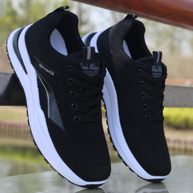 Official Website Qiao Zhou Men's Shoes 2026 Summer New Model Mesh Breathable Casual Sports Shoes Leather Soft Sole Non-Slip Dad Shoes