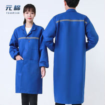 Yuan cotton blue coat with extra long reflective strips labor protection overalls for work and transportation custom printed logo reflective