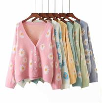 Coat floral cardigan sweater V-neck long sleeve 2023 new style sweater for women autumn style loose ins lazy style