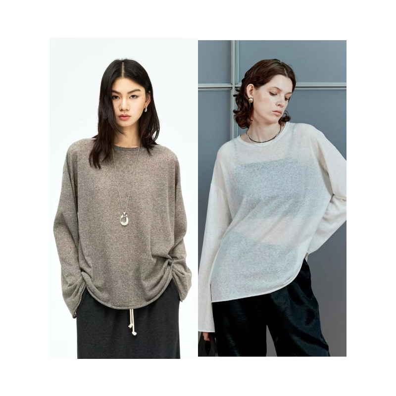 Hezi Zhmhz Lightweight Linen Cotton Breathable Comfortable Hazy Sheer Sun Protection Airy Knit Long-Sleeve Cover-Up