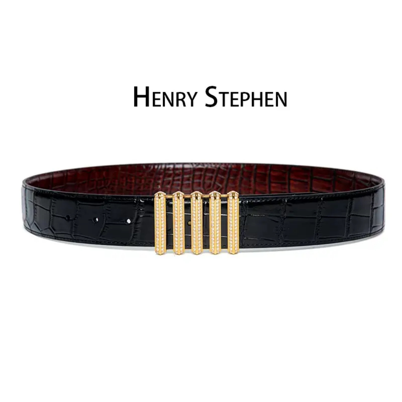 3.8cm Wide Stephen Stephen Abacus Buckle Five-Row Inlaid Crocodile Leather Men's Belt Business High-End Formal Belt 3.8cm Wide Stephen Stephen Abacus Buckle Five-Row Inlaid Crocodile Leather Men's Belt Business High-End Formal Belt