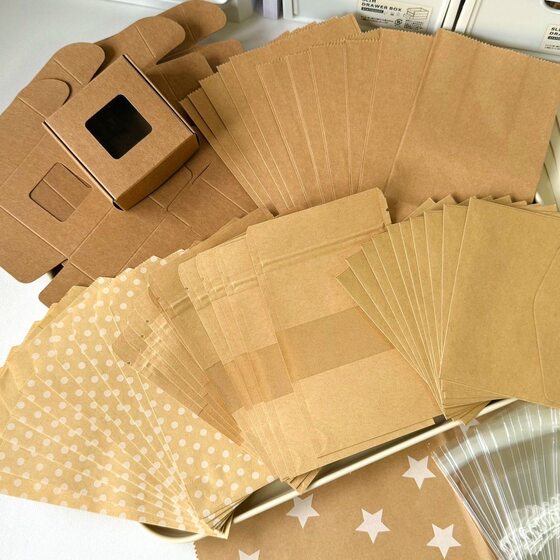 High-Quality Packaging Materials, Beautiful ins Paper Bags in Maillard Color Series, Kraft Paper Gift Bags, DIY Packaging Bags, Self-Sealing