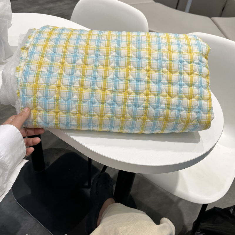 Korean Imported Fabric, Washed Cotton Plaid with Quilted Cotton, Starting from 2.2*7.2kg Pieces, Embroidered Cotton Fabric for Cotton Clothing