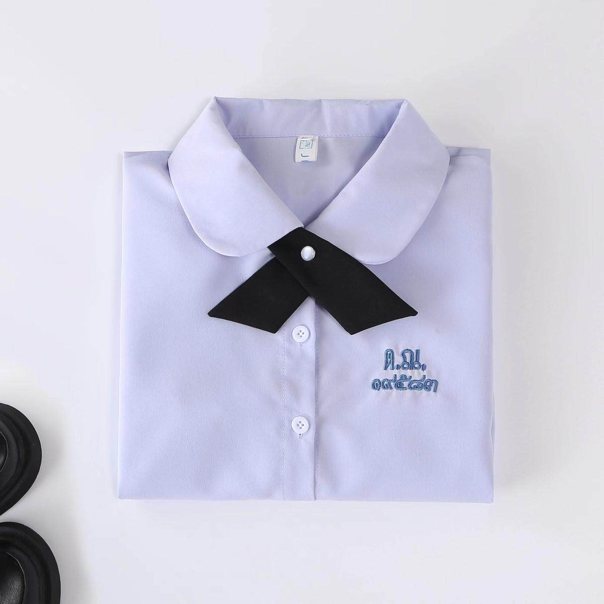 jk制服加工定制 泰式校服女孩学院风衬衫短袖款jk制服女夏季刺绣紫色套装高中班服