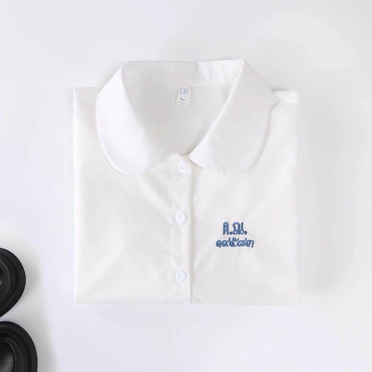 jk制服加工定制 泰式校服女孩学院风衬衫短袖款jk制服女夏季刺绣紫色套装高中班服