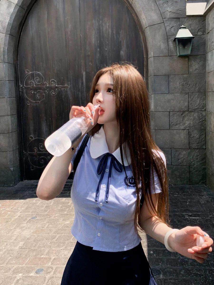 jk制服加工定制 蓝色学院风衬衫百褶裙套装女高级感jk上衣短裙两件套夏季2024新款