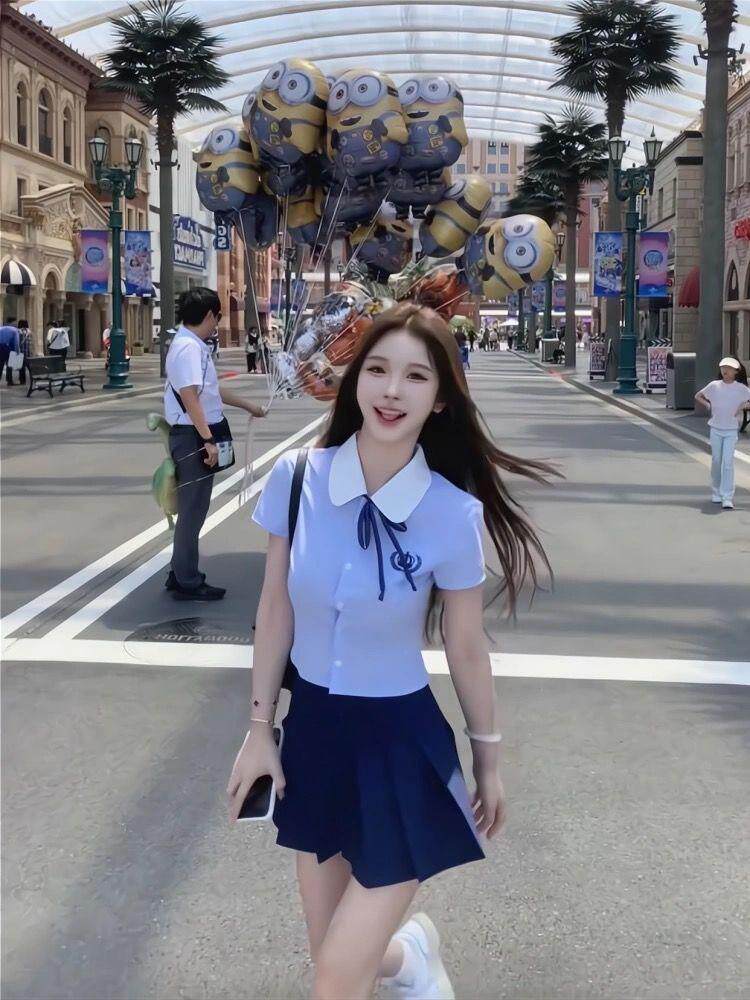 jk制服加工定制 蓝色学院风衬衫百褶裙套装女高级感jk上衣短裙两件套夏季2024新款