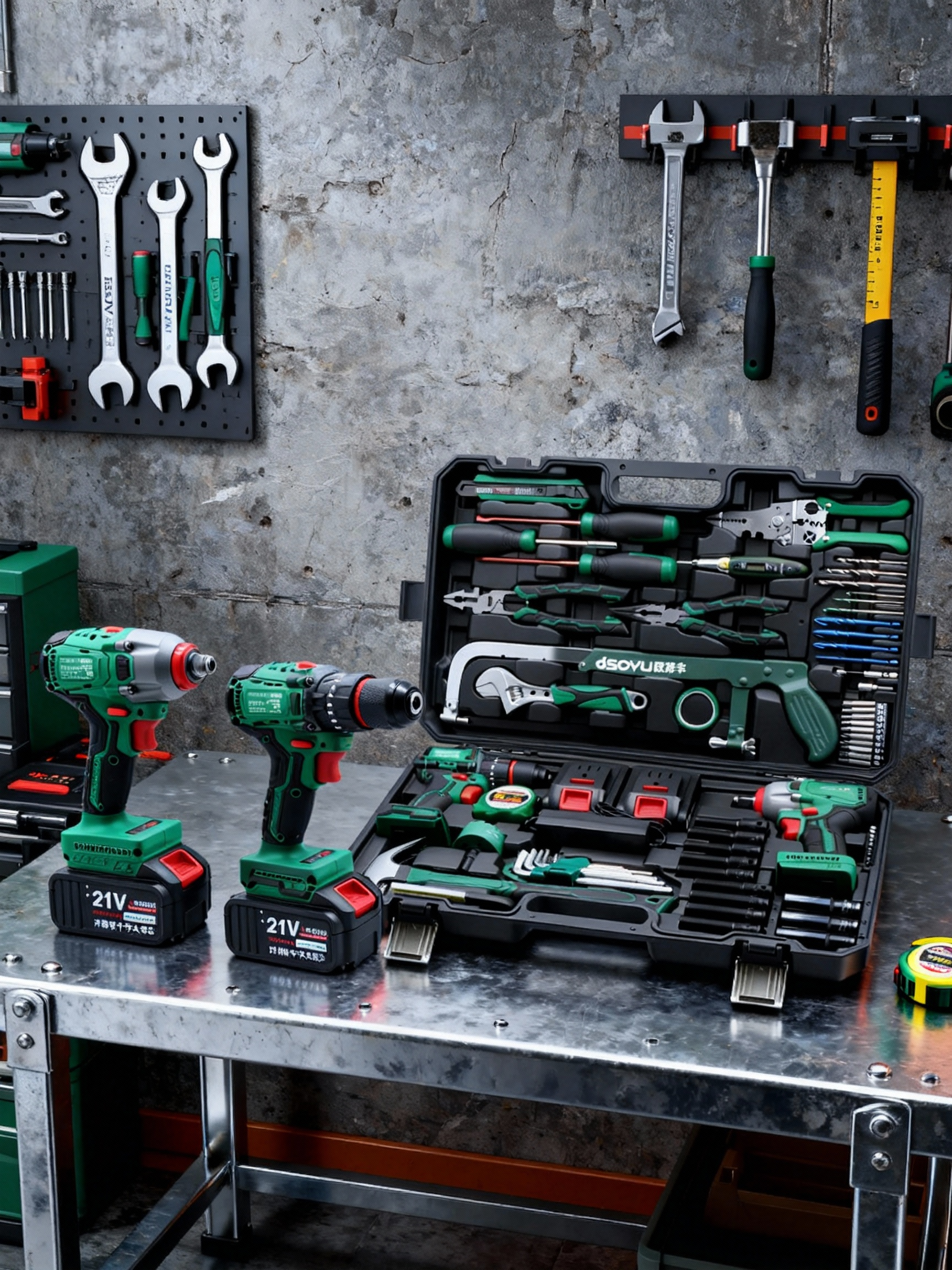 Industrial-Grade Hardware Tool Box Set, Household Brushless Electric Drill, Electric Wrench, Auto Repair, Vehicle-Mounted Electrician's Complete Set