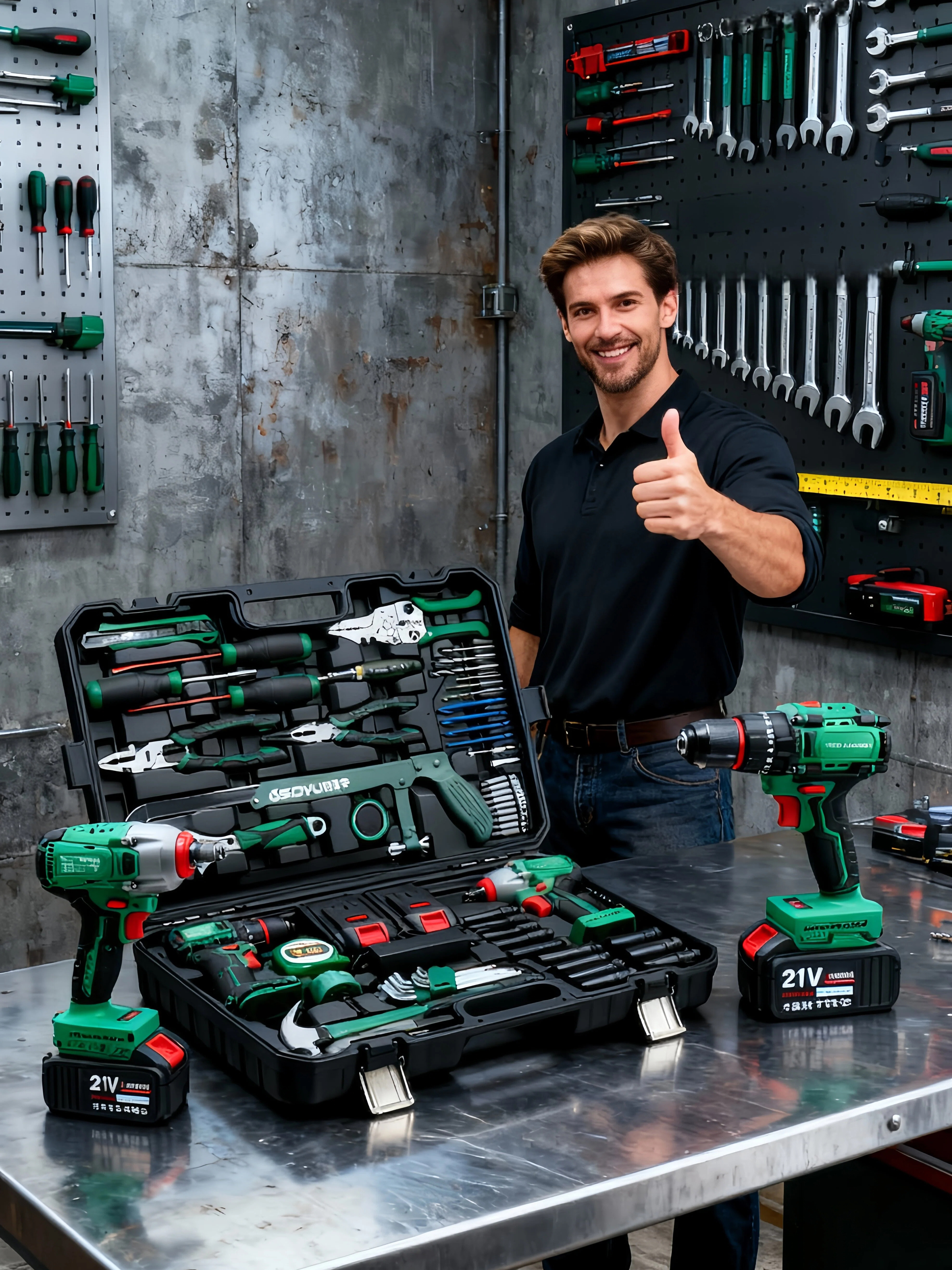 Industrial-Grade Hardware Tool Box Set, Household Brushless Electric Drill, Electric Wrench, Auto Repair, Vehicle-Mounted Electrician's Complete Set