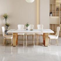 Light luxury glossy slate dining table and chair combination modern simple small apartment rectangular marble home dining table