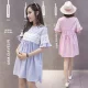夏装上衣裙子中长款怀孕妇蕾丝孕妇装喇叭袖圆领衣服时尚潮新款