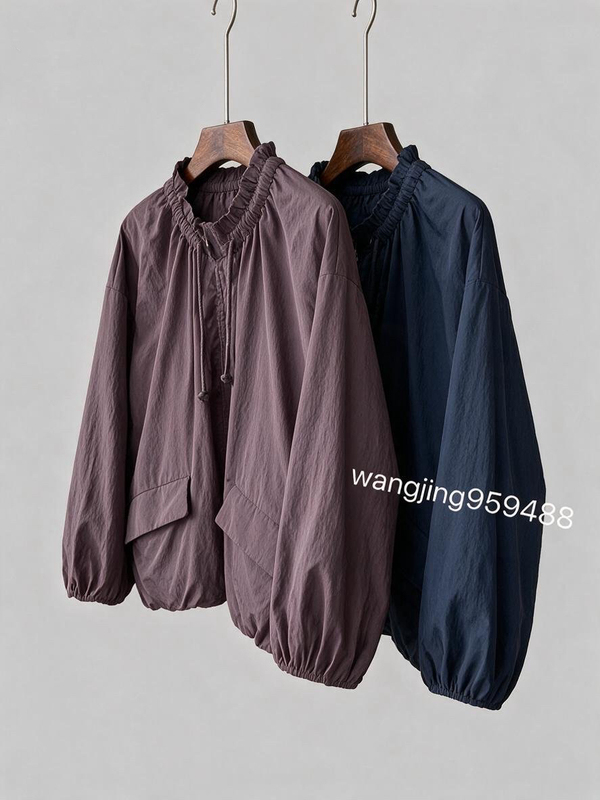 Autumn Fashion Outdoor High-Density Taffeta Windproof and Waterproof Ruffle Lace Drawstring Short Jacket