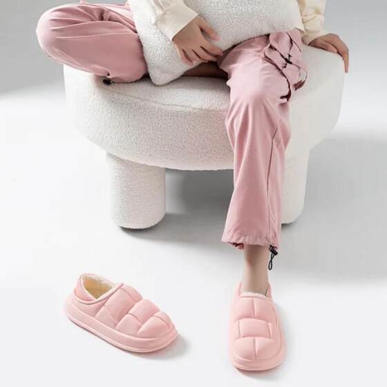 Waterproof Cotton Slippers for Women, New Autumn and Winter Models for Home and Outdoor Use, Fleece-Lined, Warm, Thick-Soled Fur Slippers