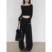 August Color Block EM Casual Pants 2024 Spring New Loose Versatile Wide Leg Pants Straight Long Pants Women