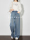 Faesslin Blue High-Waisted Straight-Leg Jeans for Women, New Spring and Autumn Style, Loose Fit, Extended Length, Floor-Length Wide-Leg Pants