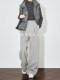Faesslin Floral Gray Thickened Wool Trousers for Women, New Winter Style, Pleated, Drapey, Loose Straight Wide-Leg Pants