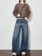 Faesslin Blue Retro Jeans for Women, New Autumn Style, Tall and Long, High-Waisted, Loose Straight-Leg Wide-Leg Pants