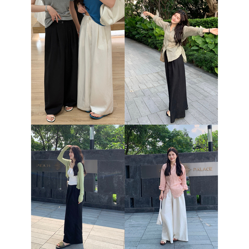 Ypp! Leg-Slimming White Casual Trousers for Women, Made of Tencel Wool, Minimalist Old Money Style, Slimming and Concealing, Wide-Leg Long Pants