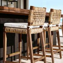 New second-hand bar chair straw rope handmade high chair bar B&B high stool solid wood bar chair home island