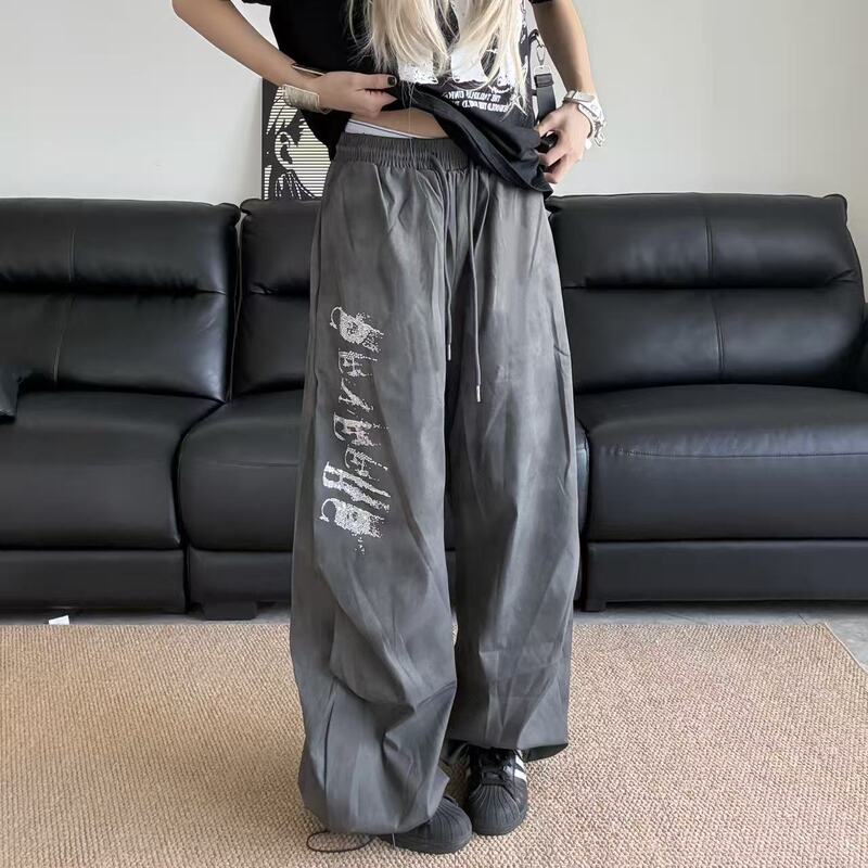 Fdax American-Style Letter Rhinestone Paratrooper Sports Loose Pleated Casual Pants Unisex