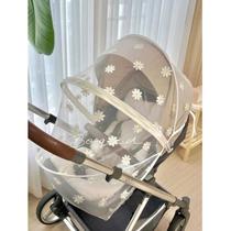 Korean style baby stroller embroidered daisy mosquito net full cover universal baby stroller anti-mosquito net trolley high view