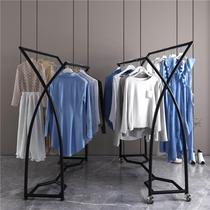 Mobile clothes drying rack floor-standing double-pole clothes drying rack indoor cooling balcony single-pole household clothes hanging rack with wheels