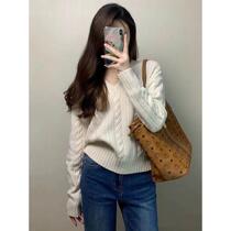 Sweater womens early autumn 2024 Korean style niche wear lazy style soft waxy high-end twist knitted sweater loose top
