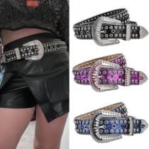 Punk belt European and American exaggerated belt womens high-end accessories diamond PU belt hot style one piece
