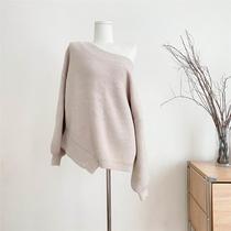 Very spicy style slanted shoulder sweater for women loose casual sweater for women