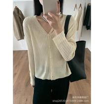 Retro V-neck thin sweater cardigan for women to wear in early autumn stylish and versatile soft and lazy knitted jacket