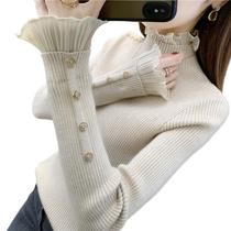 2024 Autumn and Winter Lace Knitted Half Turtle Collar Slim Fit Bottoming Shirt Womens Fashionable Inner Short Sweater Top