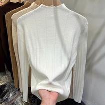 European small shirts for women spring and autumn 2023 popular slim long-sleeved knitted tops solid color inner sweater bottoming shirt core-covered