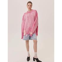 Loose large round neck long sleeve knitted pullover sweater for women with tattered design top for women in early autumn