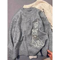 Soft waxy round neck cartoon pattern sweater spring autumn and winter new versatile sweater womens cardigan inner jacket top
