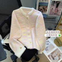 Real shot~ Imitation mink velvet high-end small fragrance cardigan for women in early autumn polo collar thickened sweater jacket temperament