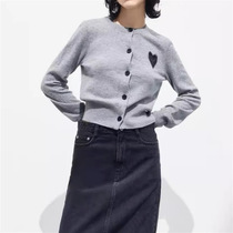 French style gray embroidered love sweater for women early autumn new design high-end niche versatile cardigan