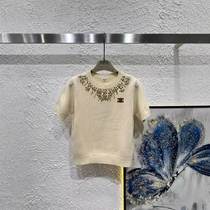 24s early autumn new c princess style heavy industry beading Arc de Triomphe leather label design pullover womens round neck sweater sweater