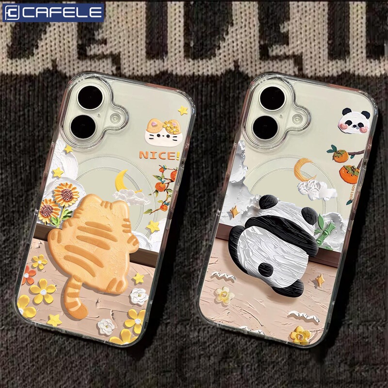 Wall-Climbing Panda Fat Orange Cat Suitable for Samsung S25Ultra Phone Case S26+S24Fe Magnetic S23+S21Fe Cartoon S20Fe Healing Style A07A56 Fun A16A06 Large Hole Zflip7