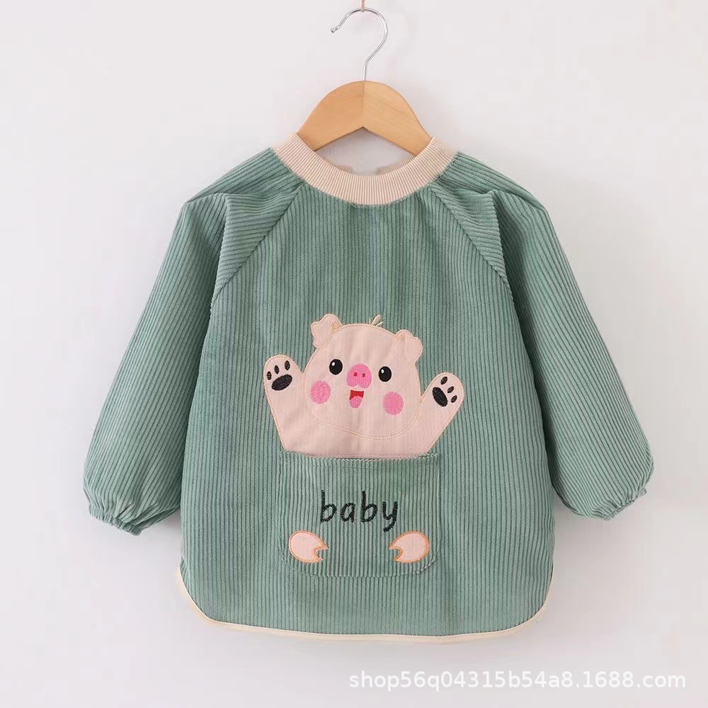 Baby waterproof smock autumn and winter long-sleeved children's apron eating clothes boy bib girl eating pocket anti-dirty reverse dressing