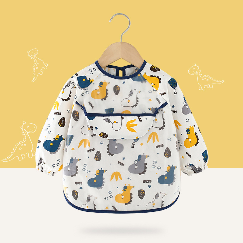 Children's smock spring and autumn pure cotton long-sleeved reverse dressing waterproof baby eating clothes child apron baby bib protective clothing