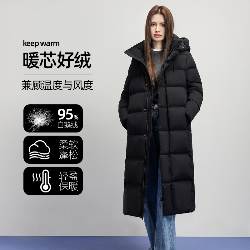 Clarke Queen95 White Goose down Jacket Winter Women's Long Over-The-Knee Thickeneded Warm Goose down Jacket