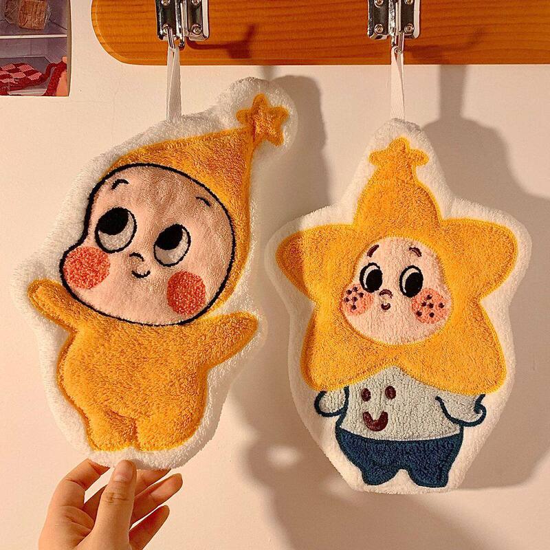 Cute Cartoon Hanging Hand Towel, Thick Coral Fleece, Super Absorbent, Quick-Drying, for Kitchen and Bathroom Use